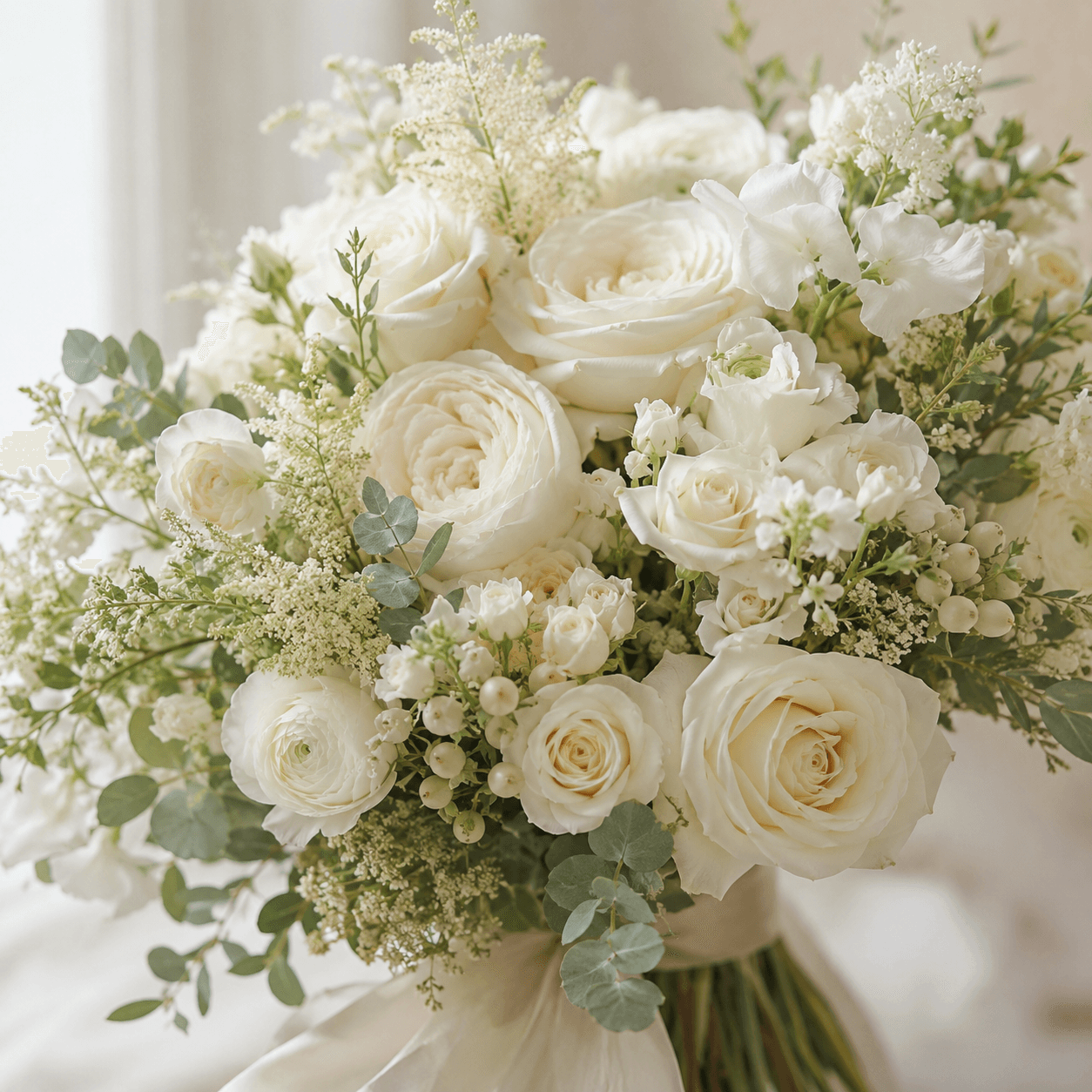 Soft wedding bouquet prompt example