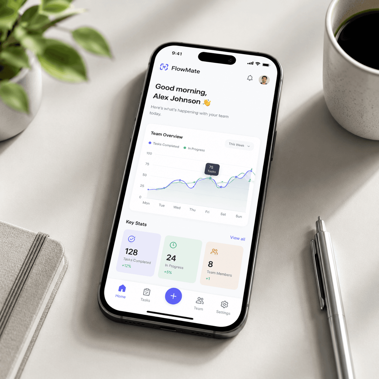 Clean mobile app mockup prompt example